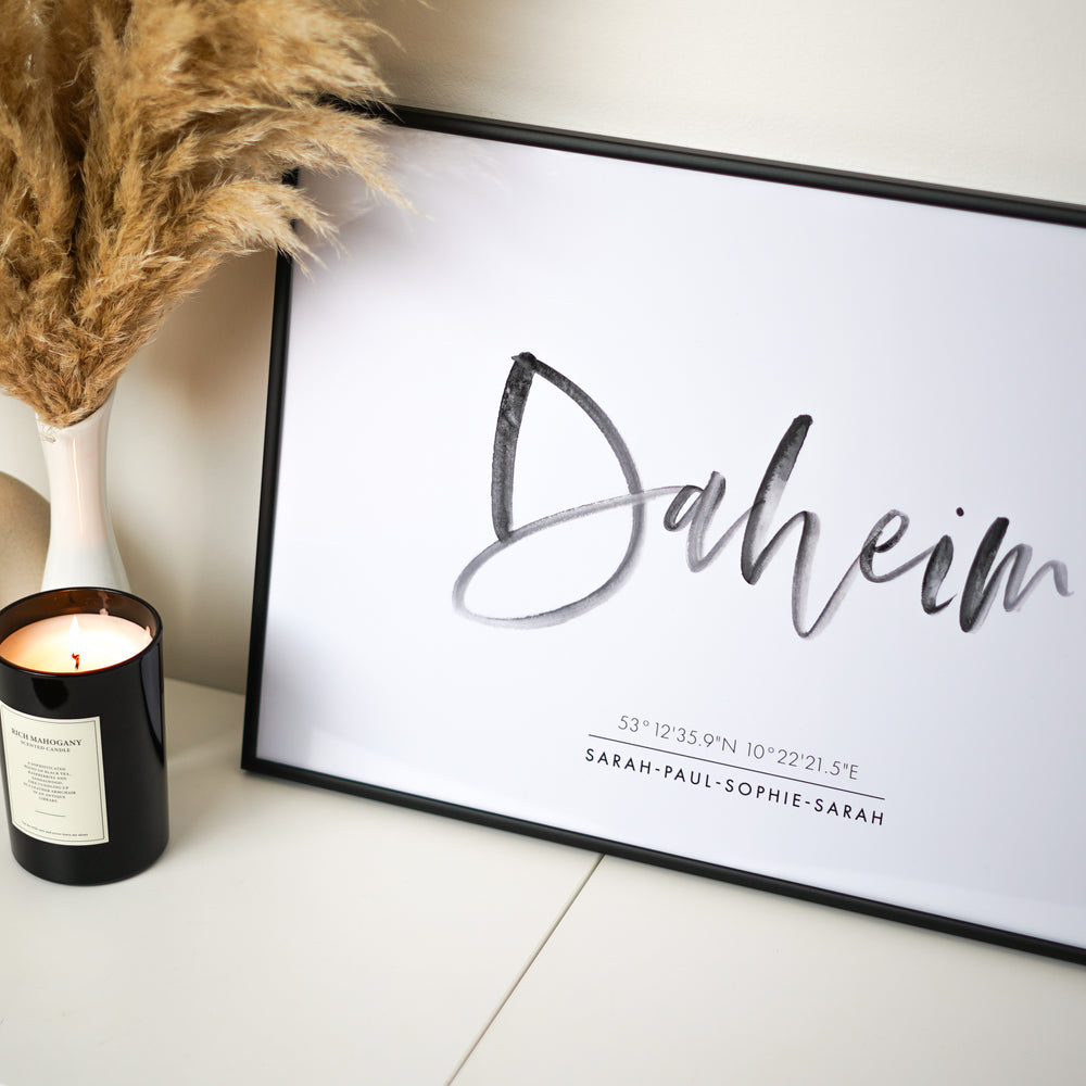 Personalisiertes Poster Daheim, personalisierbares Familienposter